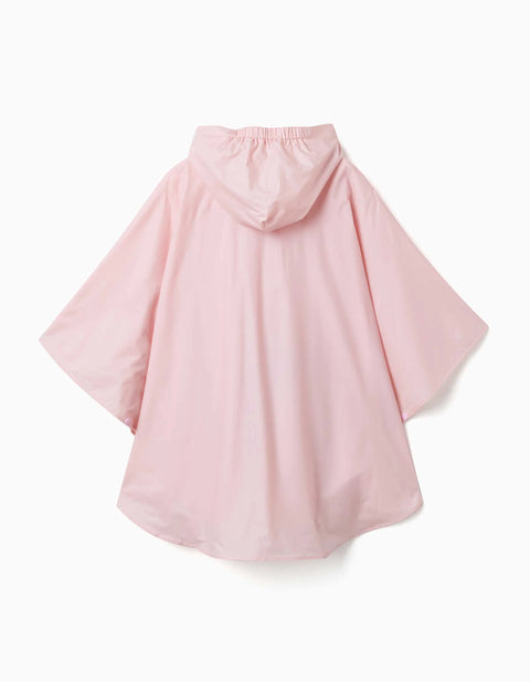 Hooded Rain Poncho with Stitch Print for Babies and Girls, Light Pink