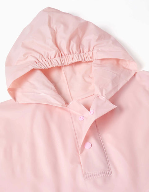 Hooded Rain Poncho with Stitch Print for Babies and Girls, Light Pink
