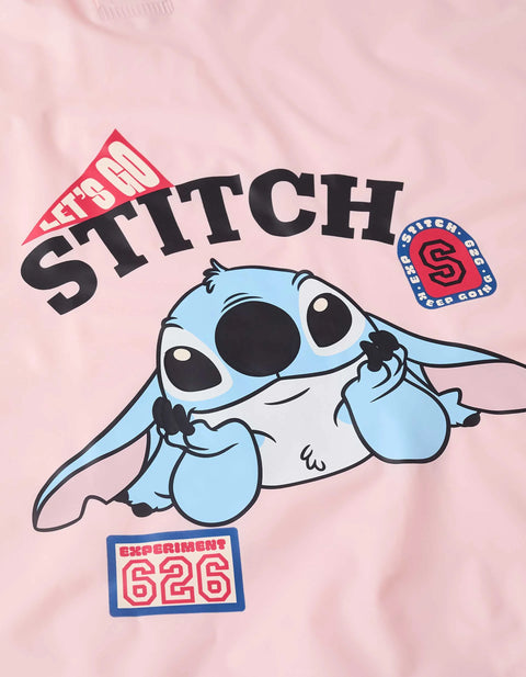 Hooded Rain Poncho with Stitch Print for Babies and Girls, Light Pink