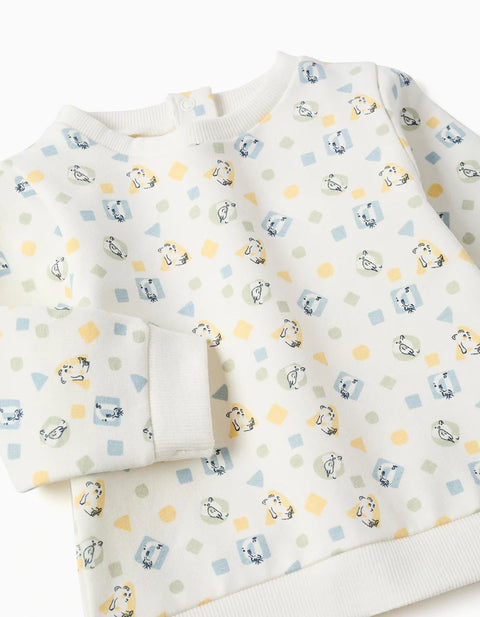 Brushed Sweatshirt with Colourful Pattern for Newborns, White