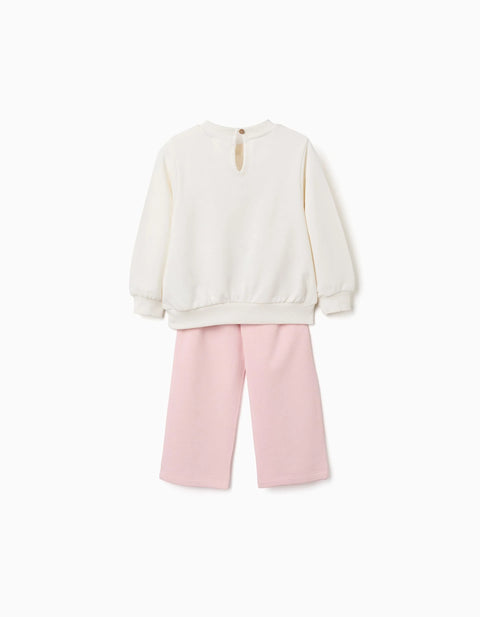 Cotton Jogging Set with Minnie Print for Babies and Girls, White/Pink