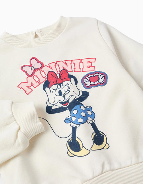 Cotton Jogging Set with Minnie Print for Babies and Girls, White/Pink