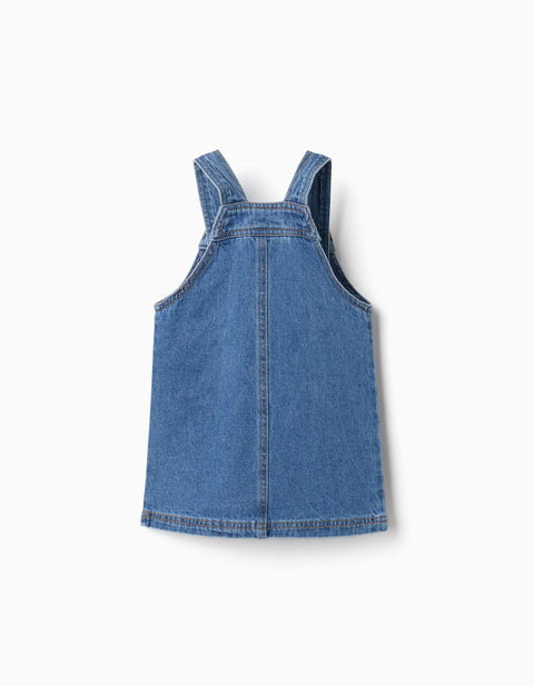 Denim Pinafore Dress with Minnie Embroidery for Babies and Girls, Blue