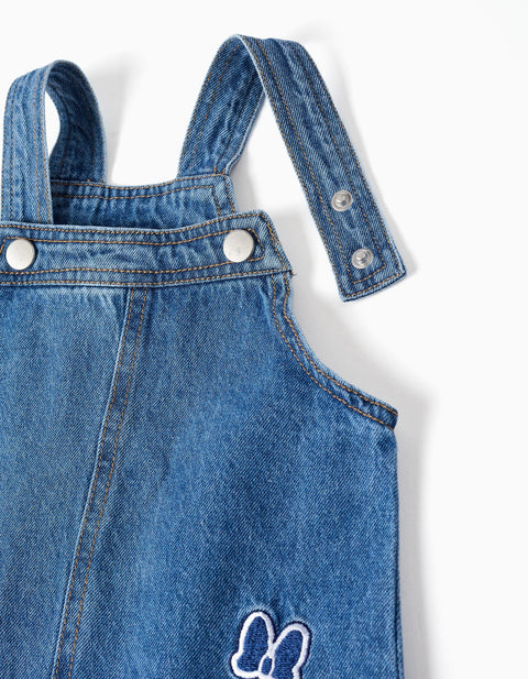 Denim Pinafore Dress with Minnie Embroidery for Babies and Girls, Blue