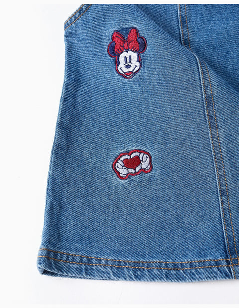 Denim Pinafore Dress with Minnie Embroidery for Babies and Girls, Blue
