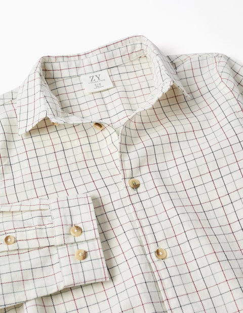 Long Sleeve Cotton Shirt with Check Pattern for Boys, White