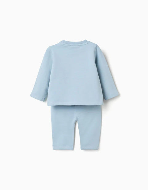 Brushed Jogging Set with Embossed Print for Newborn Boys, Light Blue