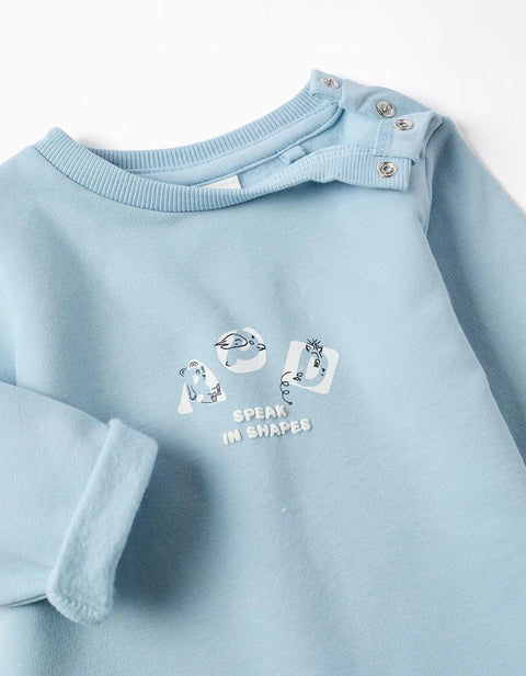 Brushed Jogging Set with Embossed Print for Newborn Boys, Light Blue
