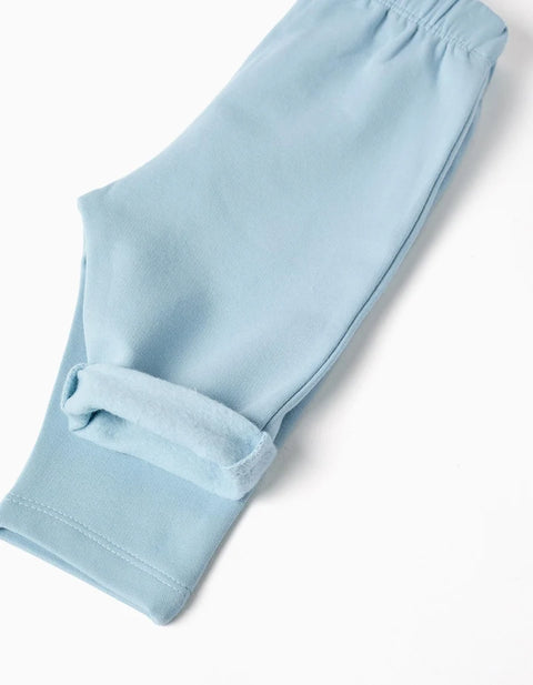 Brushed Jogging Set with Embossed Print for Newborn Boys, Light Blue