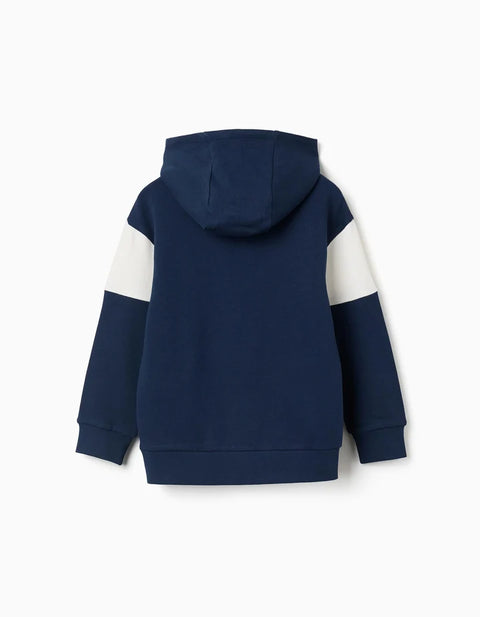 Cotton Hooded Sweatshirt with Spider-Man Print for Boys, Navy Blue