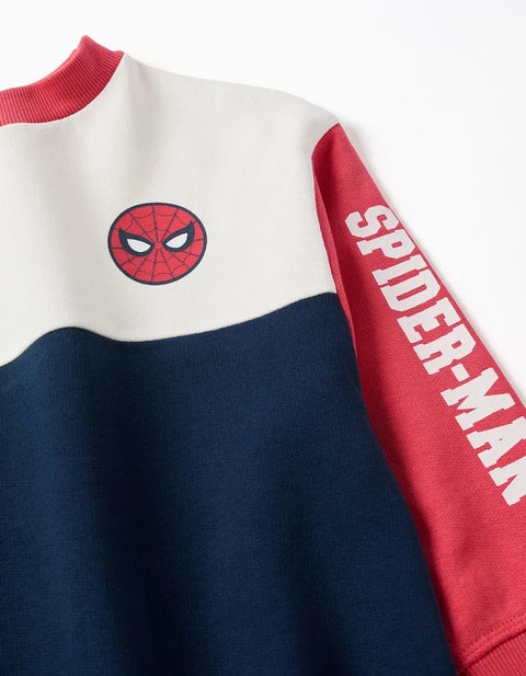 Brushed Sweatshirt with Spider-Man Prints for Boys, White/Red/Blue