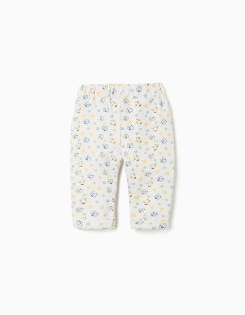 Brushed Trousers with Colourful Pattern for Newborns, White