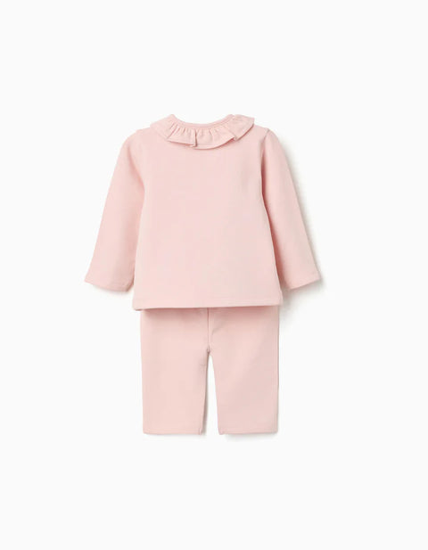 Brushed Jogging Set with Embossed Print for Newborn Girls, Light Pink