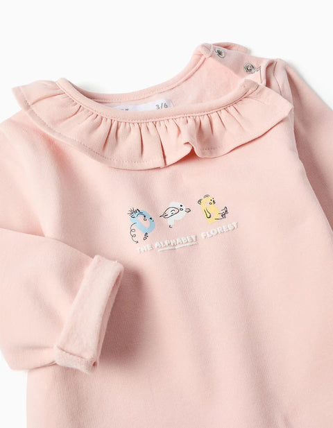 Brushed Jogging Set with Embossed Print for Newborn Girls, Light Pink