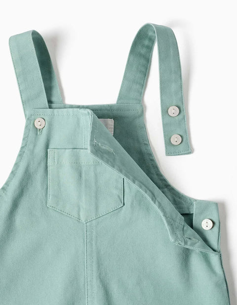 Cotton Bodysuit and Dungarees Set for Newborn Boys, White/Light Green