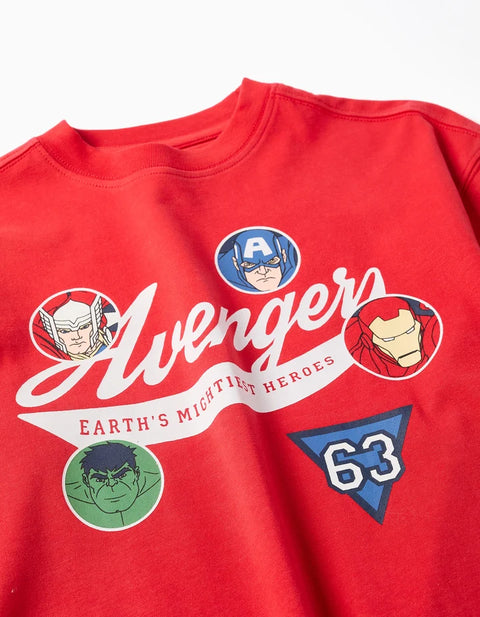 Long Sleeve Cotton T-Shirt with Avengers Prints for Boys, Red