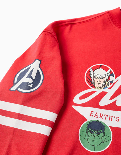 Long Sleeve Cotton T-Shirt with Avengers Prints for Boys, Red