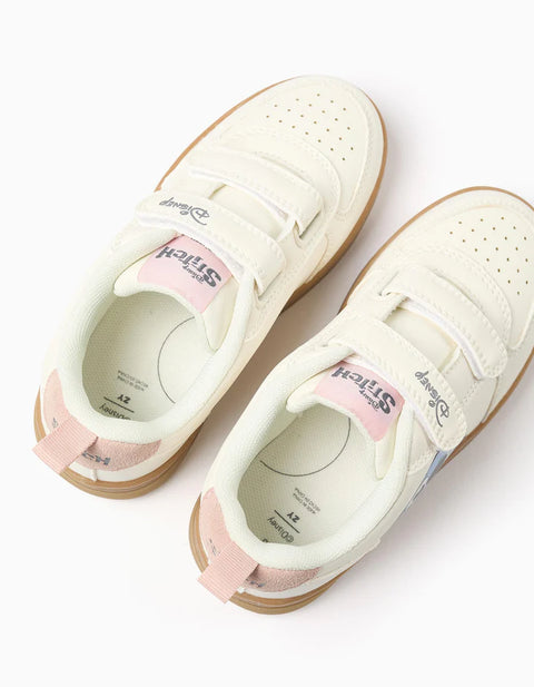 Trainers with Stitch Print and Touch-Fasteners for Girls, Light Beige