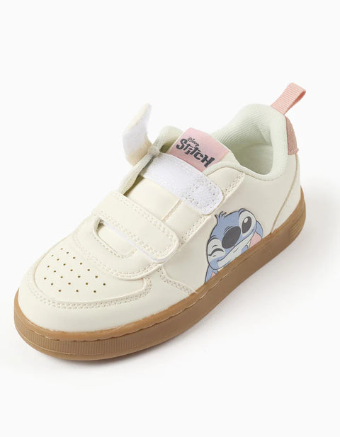 Trainers with Stitch Print and Touch-Fasteners for Girls, Light Beige