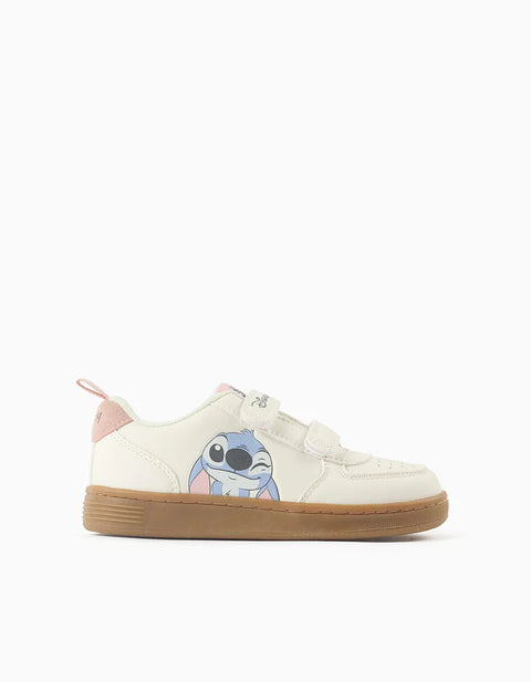 Trainers with Stitch Print and Touch-Fasteners for Girls, Light Beige