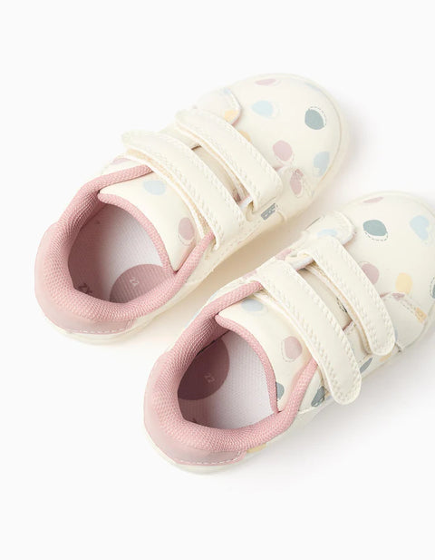 Touch-Fastening Trainers with Dots Pattern for Baby Girls, White