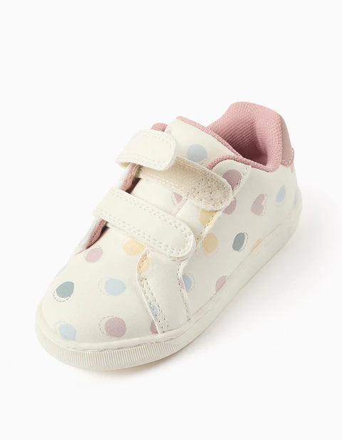 Touch-Fastening Trainers with Dots Pattern for Baby Girls, White