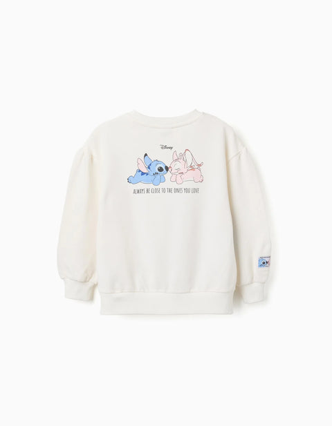 Brushed Sweatshirt with Stitch & Angel Print for Girls, White