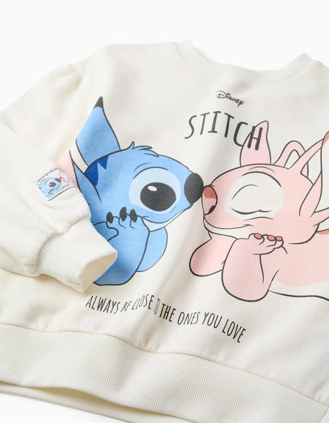 Brushed Sweatshirt with Stitch & Angel Print for Girls, White