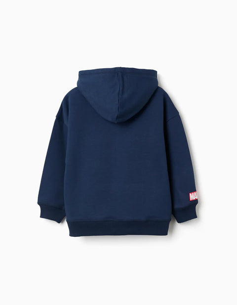 Hooded Brushed Sweatshirt with Hulk Print for Boys, Navy Blue