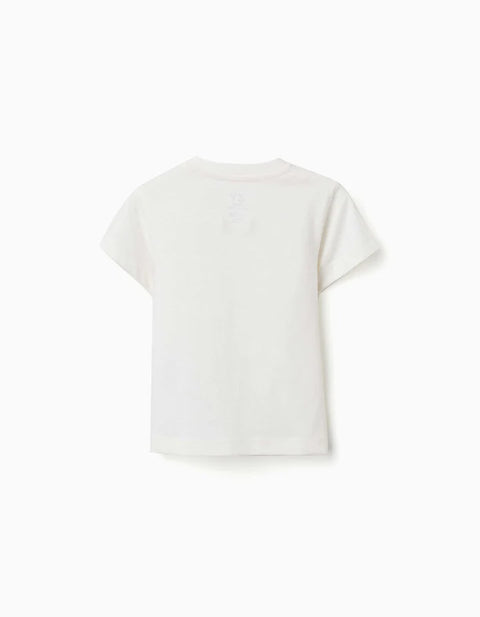 Cotton T-Shirt with Vacation Print for Baby Boys, Light Beige