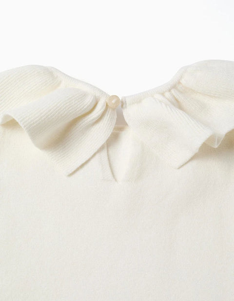 Knitted Jumper with Ruffled Collar for Baby Girls, White