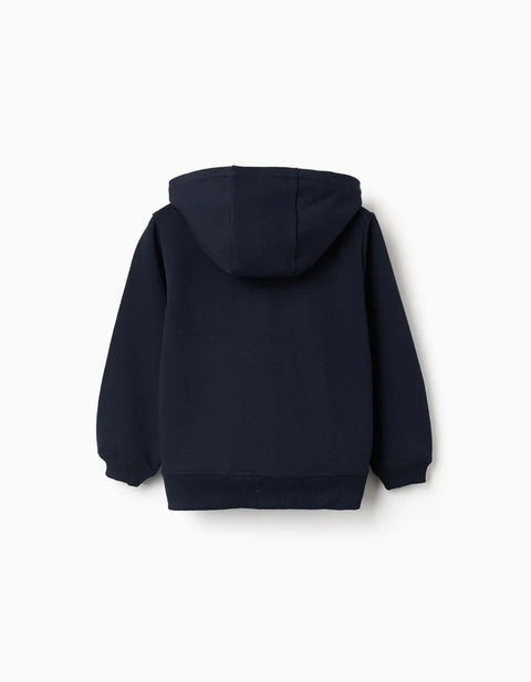 Hooded Fleece Jacket with Embroidered M for Girls, Navy Blue