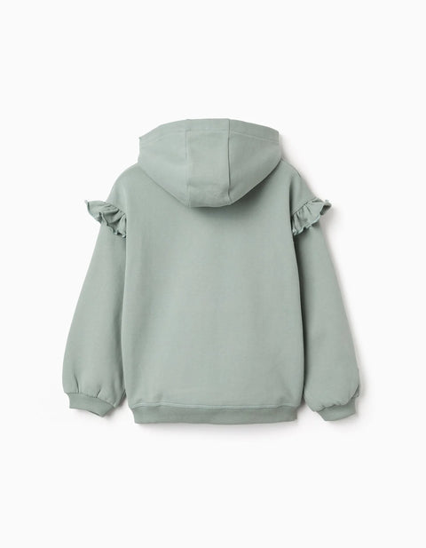 Brushed Hooded Sweatshirt with Stitch & Angel for Girls, Dark Green