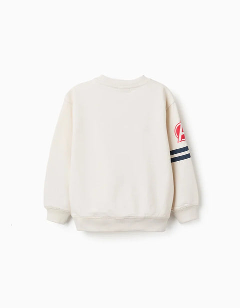 Brushed Sweatshirt with Avengers Prints for Boys, White