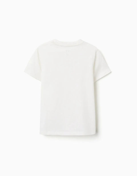 Cotton T-Shirt with Vacation Print for Boys, Light Beige