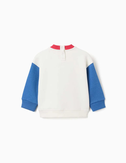 Brushed Sweatshirt with Chest Print for Baby Boys, White/Blue/Red