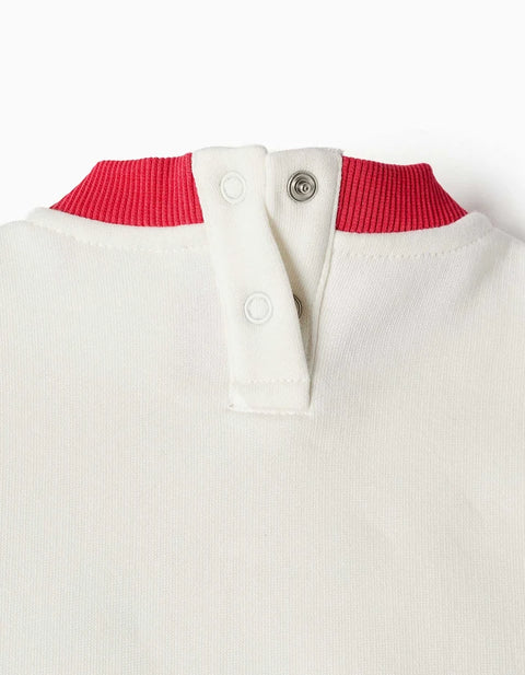 Brushed Sweatshirt with Chest Print for Baby Boys, White/Blue/Red