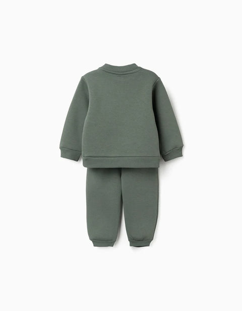 Brushed Jogging Set with House Print for Baby Boys, Dark Green