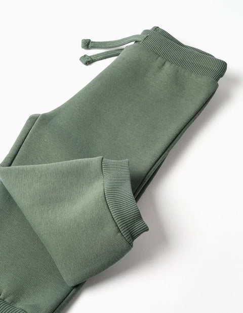 Brushed Jogging Set with House Print for Baby Boys, Dark Green