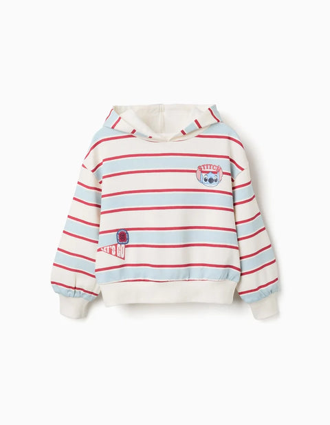 Striped Brushed Sweatshirt with Hood Stitch for Girls, Multicolour