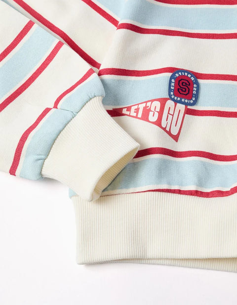 Striped Brushed Sweatshirt with Hood Stitch for Girls, Multicolour