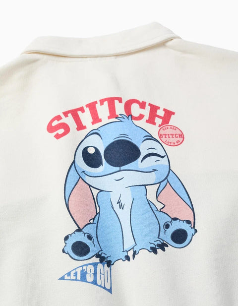 Cotton Sweatshirt with Stitch Prints for Girls, White/Blue/Pink