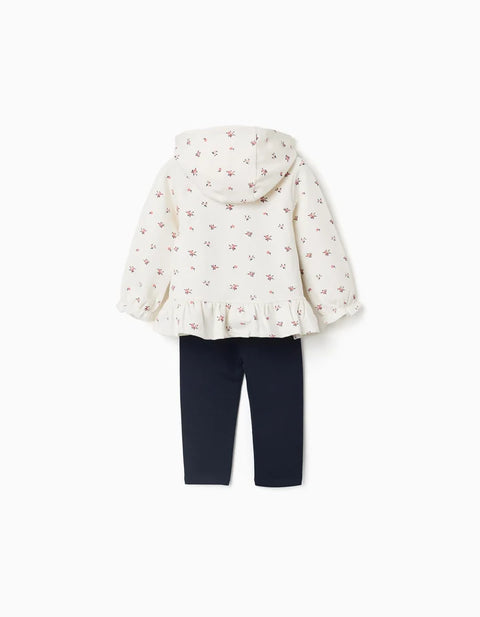 3-Piece Cotton Set with Floral Print for Baby Girls, White/Pink/Blue