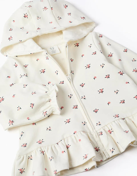3-Piece Cotton Set with Floral Print for Baby Girls, White/Pink/Blue