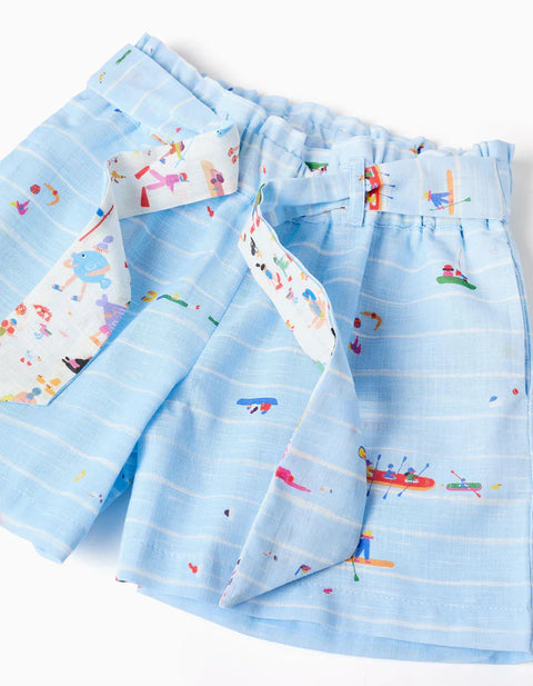 Cotton Shorts with Print Carolina Celas x Zippy for Girls, Light Blue