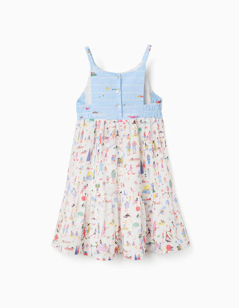 Strappy Cotton Dress with Print Carolina Celas x Zippy for Girls, White