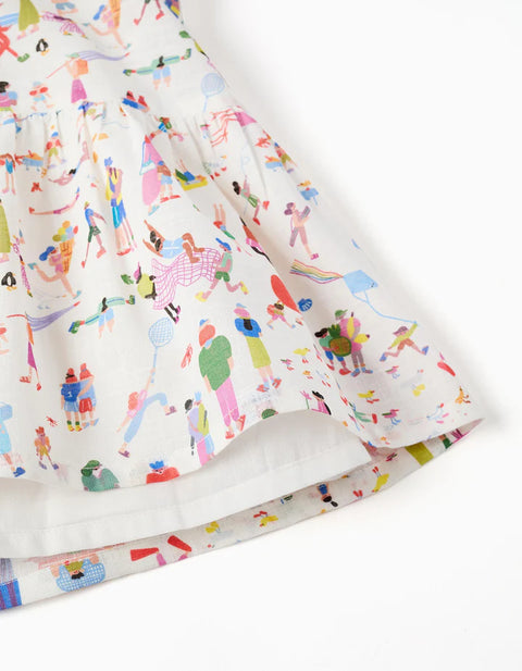 Strappy Cotton Dress with Print Carolina Celas x Zippy for Girls, White