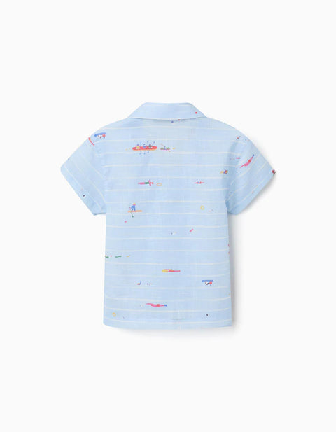 Cotton Shirt with Print Carolina Celas x Zippy for Baby Boys, Light Blue