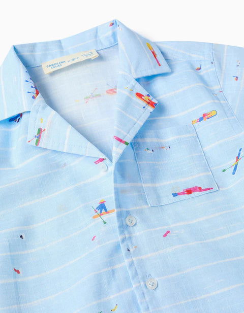 Cotton Shirt with Print Carolina Celas x Zippy for Baby Boys, Light Blue