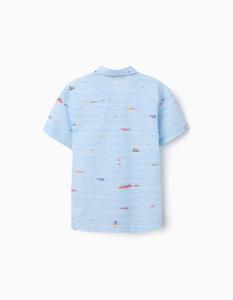 Cotton Shirt with Print Carolina Celas x Zippy for Boys, Light Blue